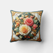 バラフローラデザインと金ゴールドアクセント クッション (裏面)