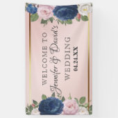 バラフローラネイビーブルー赤面ピンク金ゴールド 横断幕 (縦)