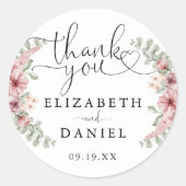 バラフローラハートスクリプトサンキュー結婚式の引き出物 ラウンドシール (正面)