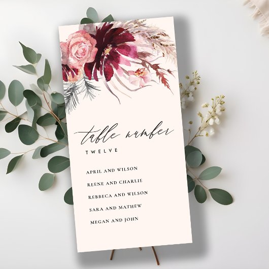 バラフローラパンパスグラスシーティンググラフテーブル番号 サンキューカード