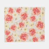 バラフローラピンク&イエローオンゴールデンビーズバックグランド フリースブランケット (正面(横))