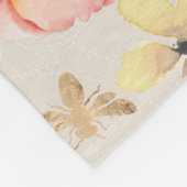 バラフローラピンク&イエローオンゴールデンビーズバックグランド フリースブランケット (角)