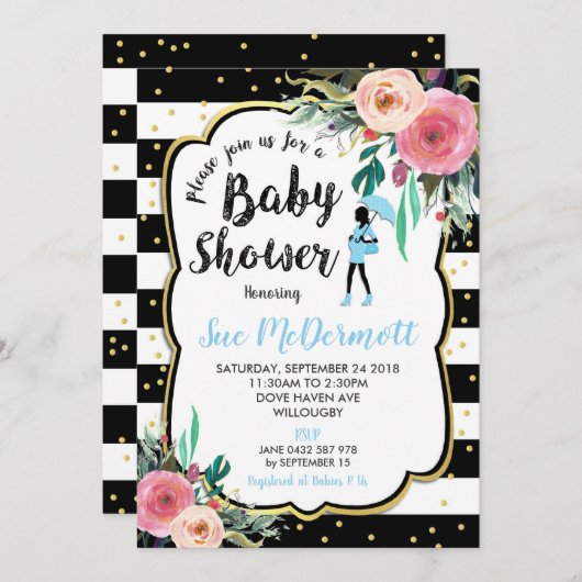 バラフローラフラワーズベビーシャワー招待状ボーイ 招待状 (正面/裏面)