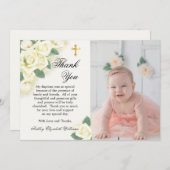 バラフローラブーケバプテスマ写真ありがとう サンキューカード (正面/裏面)