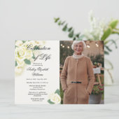 バラフローラブーケ写真お祝い・オブ・ライフ 招待状 (スタンド正面)