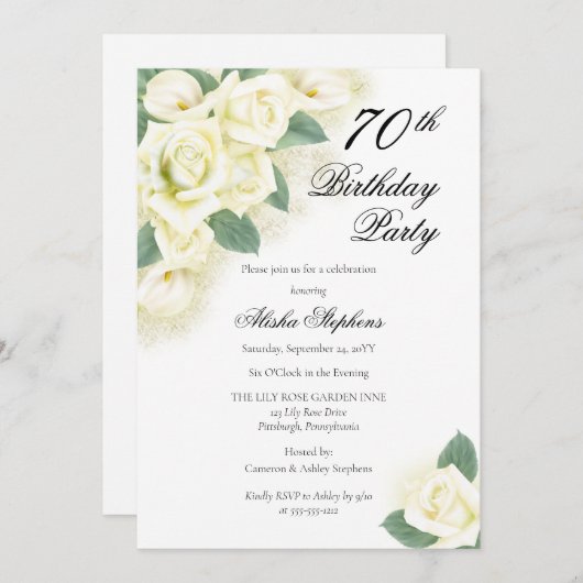 バラフローラブーケ70thバースデーパーティーへの招待 招待状 (正面/裏面)