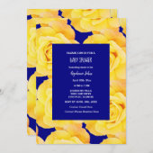 バラフローラベビーシャワー女の子ボーイイエローブルー 招待状 (正面/裏面)