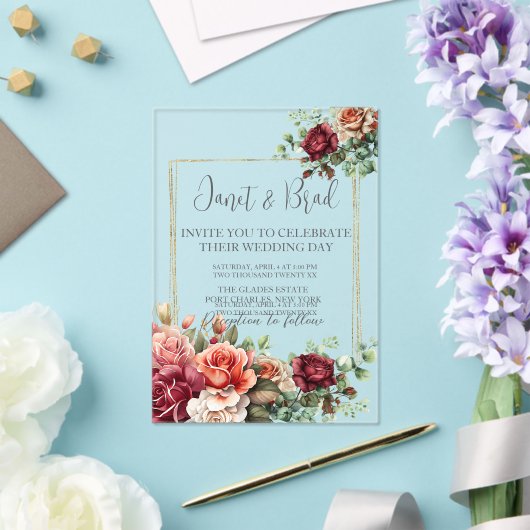 バラフローラユーカリ結婚プス アクリル招待状 (インサイチュ (ウェディング))