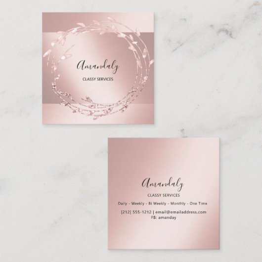 バラフローラリースエレガントイベントプランナーピンク スクエア名刺 (正面/裏面)