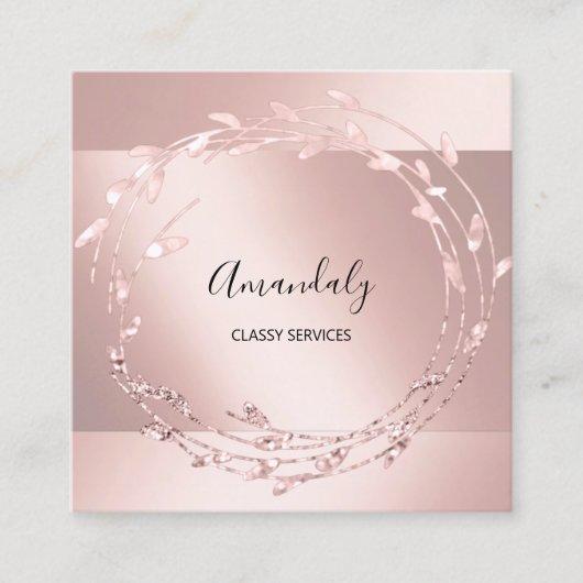 バラフローラリースエレガントイベントプランナーピンク スクエア名刺 (正面)