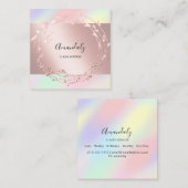 バラフローラリースエレガントイベントホログラフィックピンク スクエア名刺 (正面/裏面)