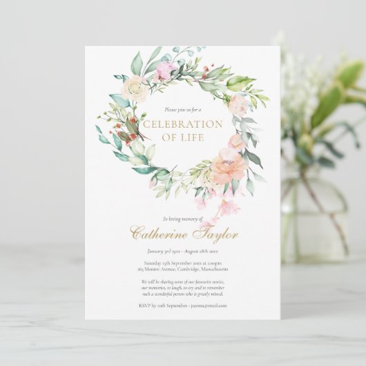 バラフローラ写真お祝いの生活葬儀 招待状 (スタンド正面)