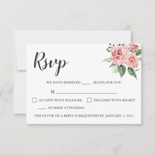 バラフローラ水彩結婚式RSVPカード 出欠カード (正面)