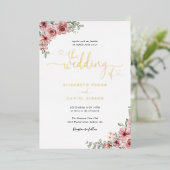 バラフローラ結婚のハートスクリプト金ゴールド 箔招待状 (立ち正面)