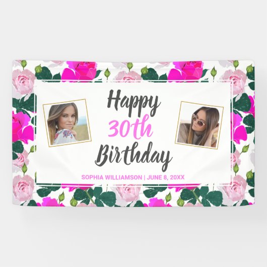 バラフローラ誕生日任意の年齢の名前のカスタム写真 横断幕 (横)