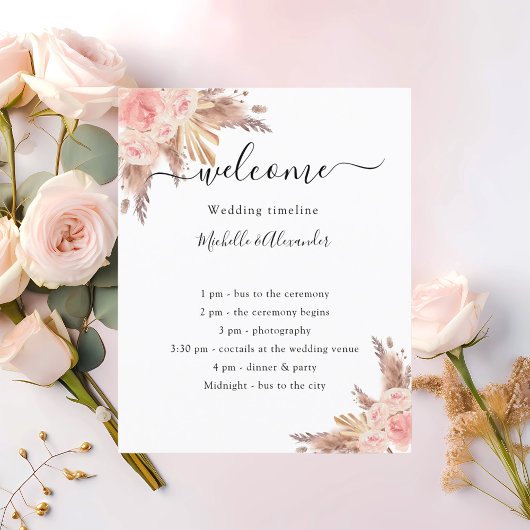 バラフローラ赤面パンパスグラス結婚式プログラム