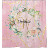 バラフローラ金ゴールドスクリプトモノグラムGeode Agate シャワーカーテン (正面)