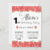 バラフローラ1st誕生日パーティーの女の子の招待 招待状 (正面)