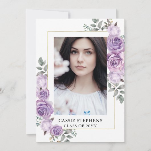 バラフローラ4フォトコラージュ金ゴールドフレーム卒業 案内状 (正面)