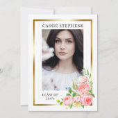 バラフローラ4フォトコラージュ金ゴールドフレーム卒業 案内状 (正面)