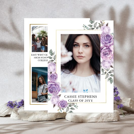 バラフローラ4フォトコラージュ金ゴールドフレーム卒業 案内状