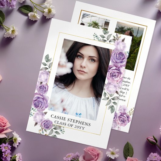 バラフローラ4フォトコラージュ金ゴールドフレーム卒業 案内状