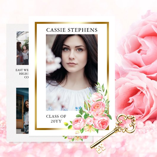 バラフローラ4フォトコラージュ金ゴールドフレーム卒業 案内状