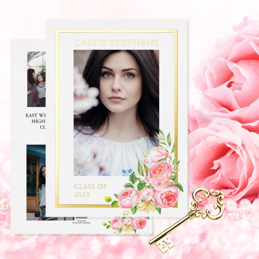 バラフローラ4フォトコラージュ金ゴールドフレーム卒業 箔招待状