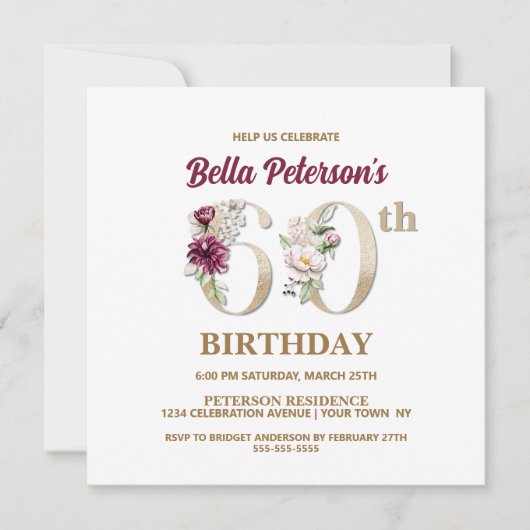 バラフローラB 60th誕生日パーティーの招待状 招待状 (正面)