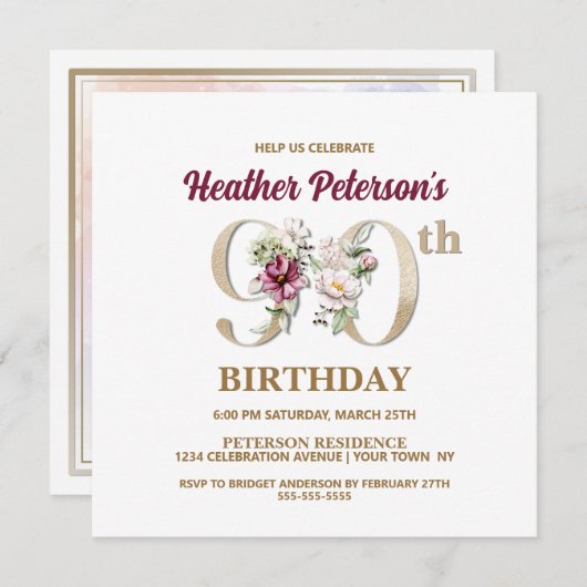 バラフローラH 90th誕生日パーティーの招待状 招待状 (正面/裏面)