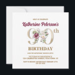 バラフローラK 90th Birthday Partyへの招待 招待状<br><div class="desc">誕生祝いの名前の裏側に文字Kから始まるの名前を紹介するこのバラフローラモノグラムKデザインで完璧な90番目のを整理するエレガント。招待状の中でフローラ数字を使用して祝賀年齢を強調する。</div>