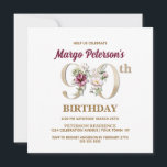 バラフローラM 90th Birthday Partyへの招待 招待状<br><div class="desc">誕生祝いの名前の裏側に文字Mから始まるの名前を示すフローラモノグラムMデザインで完璧な90番バラを整理する。招待状の中でエレガントは、フローラ数字を使用して祝賀年齢を強調する。</div>