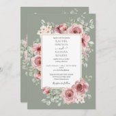 バラフローラQRコードSageグリーン結婚ズ 招待状 (正面/裏面)