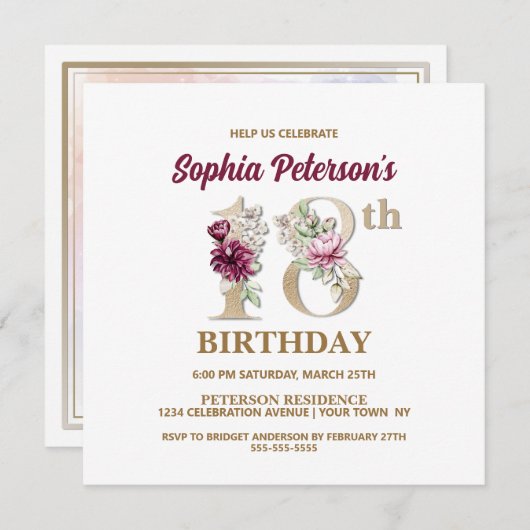 バラフローラS18th誕生日パーティーの招待状 招待状 (正面/裏面)