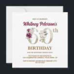 バラフローラW 60th Birthday Partyへの招待 招待状<br><div class="desc">誕生祝いの名前の裏側に文字Wから始まるの名前を示すバラフローラモノグラムWデザインで完璧な60番目のを整理するエレガント。フローラ数字を招待状の中で使用して祝賀年齢を強調する。</div>
