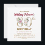 バラフローラW 80th Birthday Partyへの招待 招待状<br><div class="desc">誕生祝いの名前の裏側に文字Wから始まるの名前を示すバラフローラモノグラムWデザインで完璧な80番目のを整理するエレガント。フローラ数字を招待状の中で使用して祝賀年齢を強調する。</div>