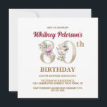 バラフローラW 80th Birthday Partyへの招待 招待状<br><div class="desc">誕生祝いの名前の裏側に文字Wから始まるの名前を示すバラフローラモノグラムWデザインで完璧な80番目のを整理するエレガント。フローラ数字を招待状の中で使用して祝賀年齢を強調する。</div>