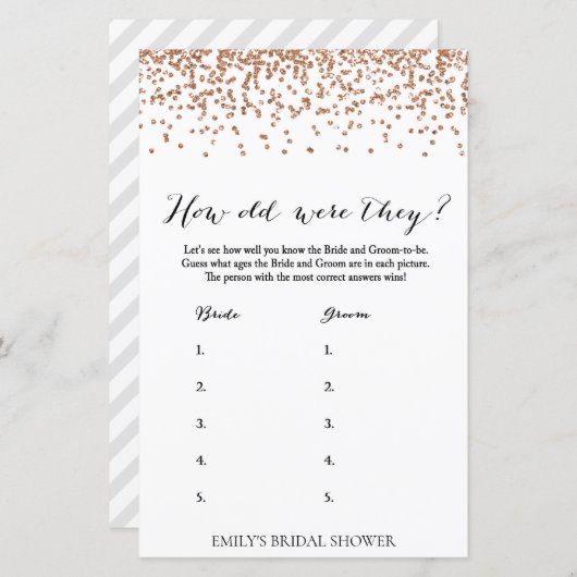 バラブライダルシャワーゲーム – 彼らはゲームを何歳だった (正面/裏面)