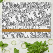 バラブランチグレースケールペルソナライズ キッチンタオル (折り畳み)