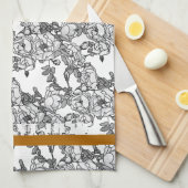 バラブランチグレースケールペルソナライズ キッチンタオル (四つ折り)