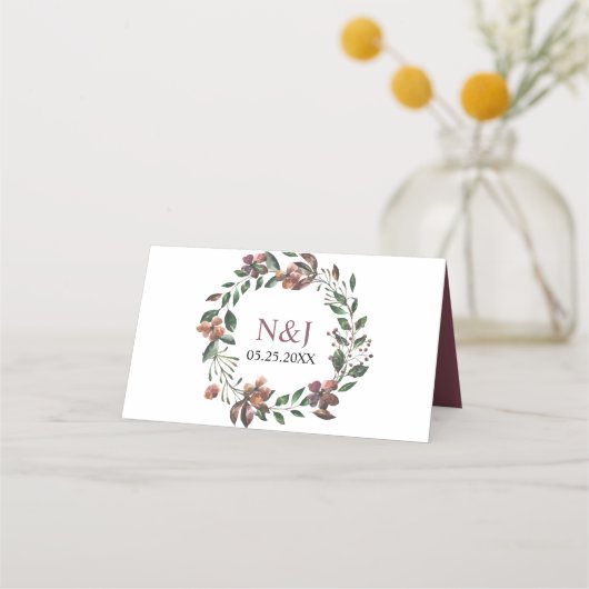 バラブルゴーニュの水色の花みすぼらしいシック プレイスカード (裏面)