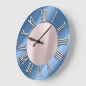 バラブルーグレーメタルグレーシルバーローマ数字 ラージ壁時計 (傾斜)