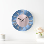 バラブルーグレーメタルグレーシルバーローマ数字 ラージ壁時計 (ホーム)