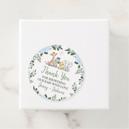 バラブルーサファリベイビーシャワーありがとうラベル フェイバータグ (インサイチュ)