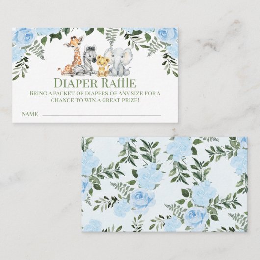 バラブルーサファリベイビーシャワーおむつラッフルインサート 名刺 (正面/裏面)
