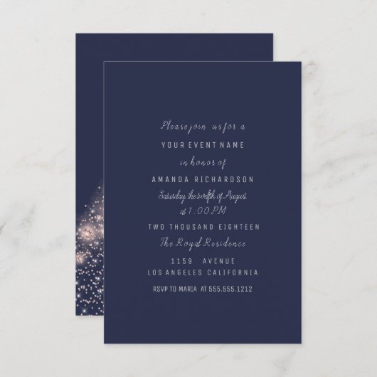 バラブルーネイビースパークブライダルシャワー誕生日16th 招待状 (正面/裏面)
