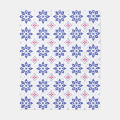 バラブルーフラワーリーフペタルモザイクパターン フリースブランケット (正面)