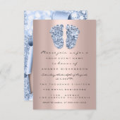 バラブルーベビーシャワー足ボーイグリッター 招待状 (正面/裏面)