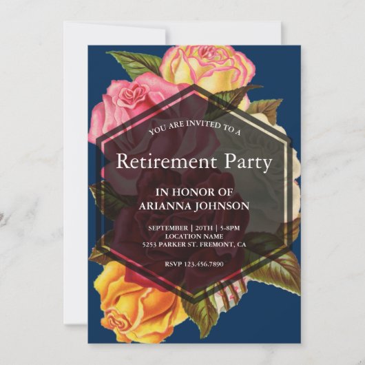 バラブーケモダン幾何学的リタイアパーティー 招待状 (正面)