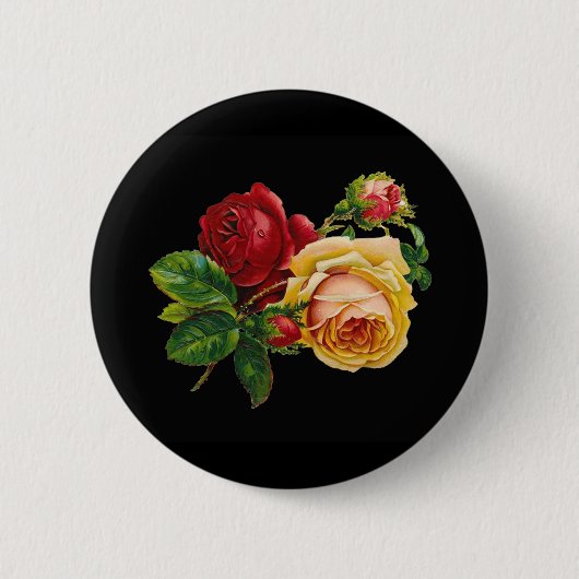 バラプリントアクセサリ – 黒、赤、ヴィンテージアート 缶バッジ (正面)